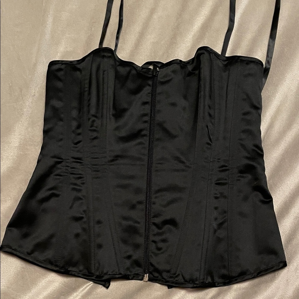 Vintage zip up front Black Satin corset Camisole Top